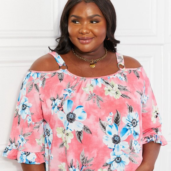 Sew In Love Full Size V-Neck Floral Half Sleeve Top